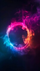 A circle of colorful smoke on a black background