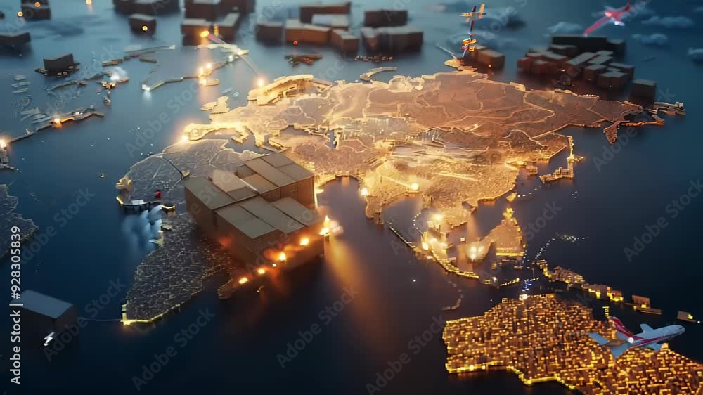 Poster logistics delivery, world map with logistic network distribution on background. background for conce