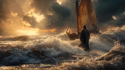 Jesus walking on water, Sea of Galilee, storm, disciples, calming fears.