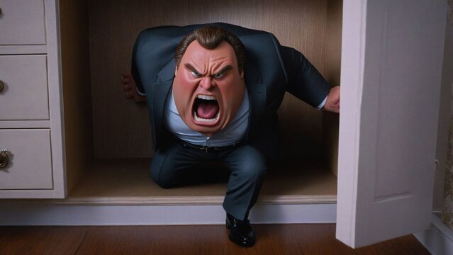 a man with a big mouth is on a shelf.