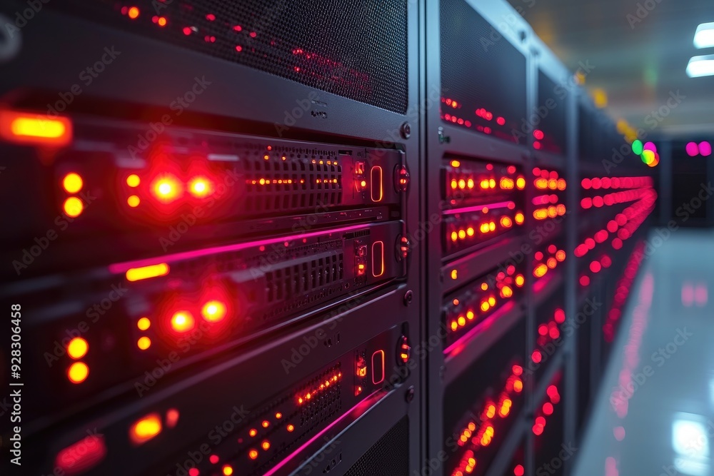 Aufkleber Server rack blinking in data center with colorful lights