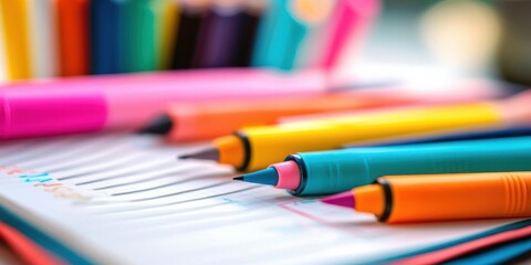 Colorful pens and markers on a white notepad, ready for drawing and writing.