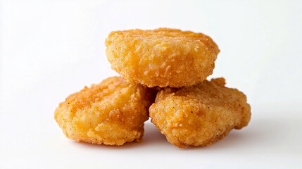 crispy chicken nuggets with a golden-brown exterior, isolated on a white background