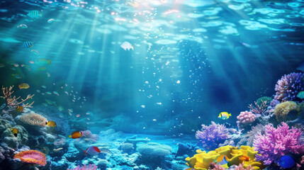 Obraz premium Scuba diving to see coral reefs under the deep sea,