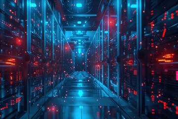Obraz premium Futuristic Data Centers with Glowing Circuitry