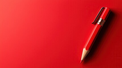 A vibrant red pencil rests on a matching red surface, creating a striking visual contrast, perfect for creative inspiration.
