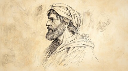 Fototapeta premium Biblical Illustration of Jotham Reflecting on His Father Uzziah’s Legacy in 2 Chronicles, Determined to Avoid the Pride That Led to Uzziah’s Downfall, Beige Background