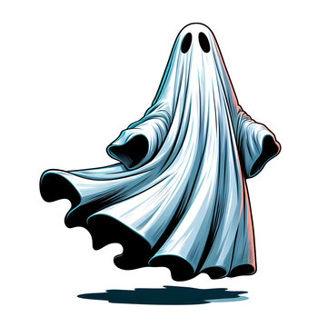 recommend clip art: Spooky halloween cute ghost. Fly phantom spirit with scary face. Cute friendly halloween ghost on a white background.