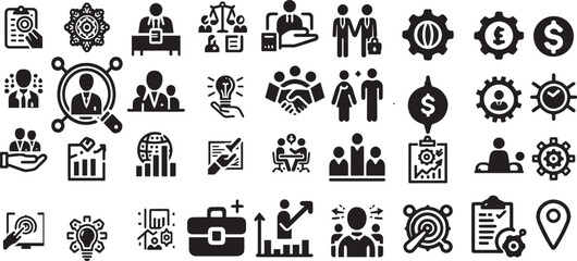 Stakeholder editable stroke and solid web icon set. Vector illustration 