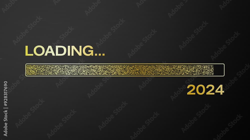 Aufkleber video animation of loading bar in gold with the message loading 2025 over dark background - new year