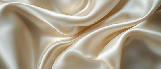 Obraz premium Smooth ivory silk fabric draped gracefully, soft folds catching the light, luxurious and refined, 4K resolution
