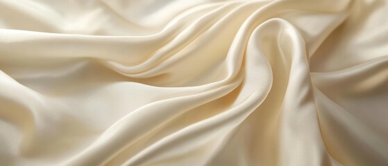 Smooth ivory silk fabric draped gracefully, soft folds catching the light, luxurious and refined, 4K resolution
