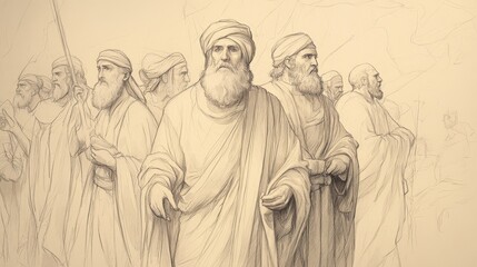 Fototapeta premium Messengers sent by Hezekiah traveling throughout Judah and Israel, proclaiming the king's call to return to the Lord and celebrate the Passover,2 Chronicles,Further Reforms of Hezekiah. 