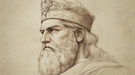 Fototapeta premium Biblical illustration of the kingdom of Judah continuing under the governance of Jotham after Uzziah’s reign, symbolizing leadership transition and stability in a beige background