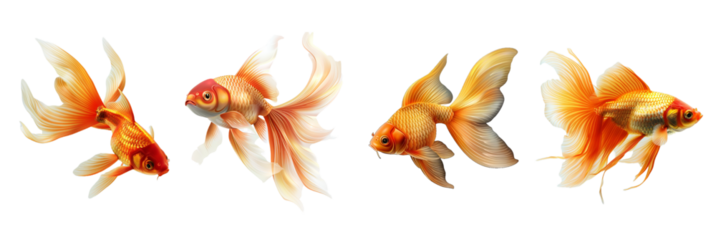 Collection of goldfish isolated on transparent background. Generated AI