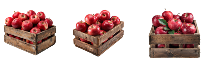 Collection of apple in box isolated on transparent background. Generated AI