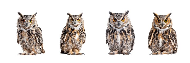 Collection of owl isolated on transparent background. Generated AI