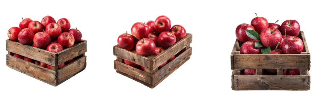 Collection of apple in box isolated on transparent background. Generated AI