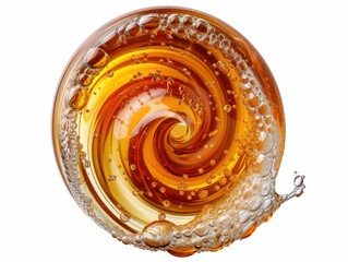 Refreshing Beer Swirl on White Background - Close-up of Lager or Ale with Bubbles