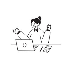 Work From Home Line Illustration 2 Woman Working at Desk