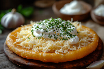 Classic Hungarian Lángos with Garlic, Sour Cream, and Cheese - The Perfect Comfort Food