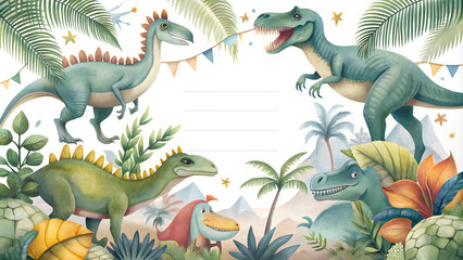 Dinosaur Themed Birthday Party Invitation Illustration