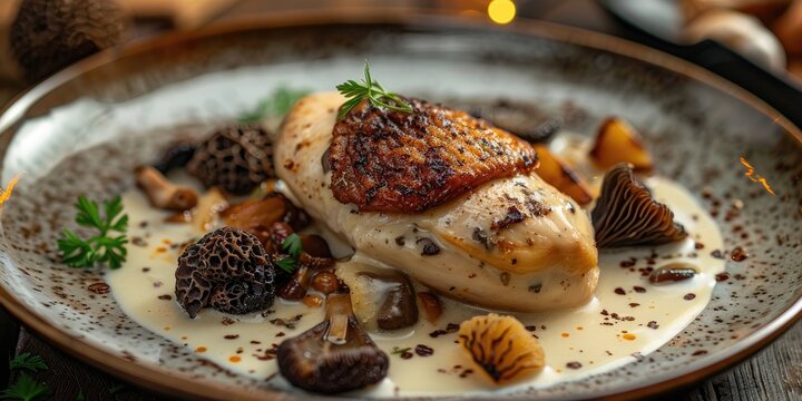 French dish called Chicken with Morels and Cream