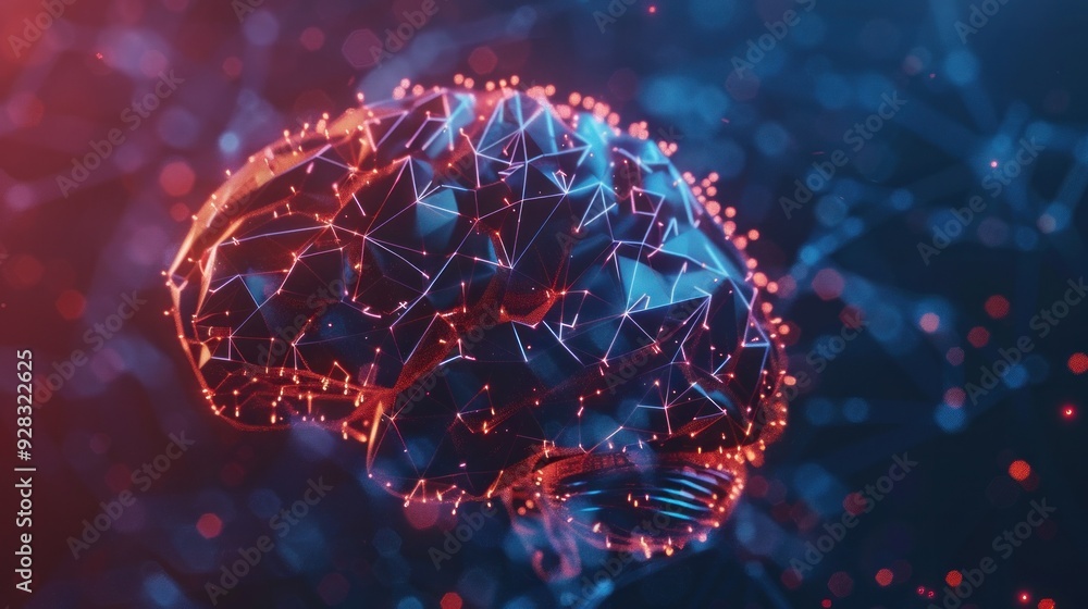 Poster brain. low poly abstract digital human brain. neural network. iq testing, artificial intelligence vi