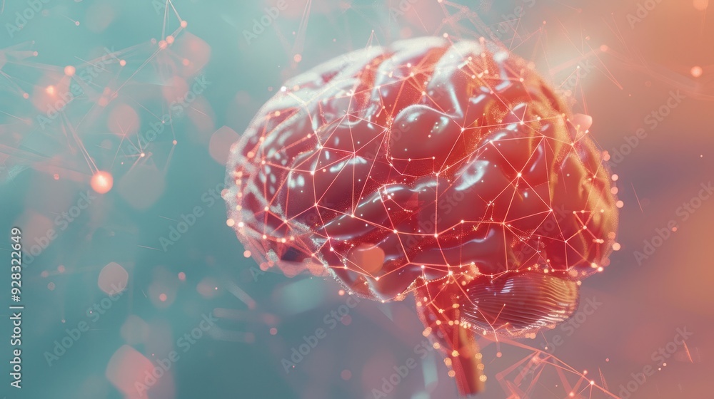 Poster brain. low poly abstract digital human brain. neural network. iq testing, artificial intelligence vi