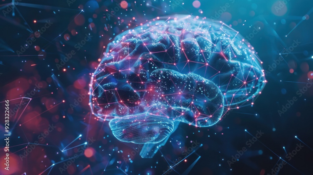 Poster brain. low poly abstract digital human brain. neural network. iq testing, artificial intelligence vi