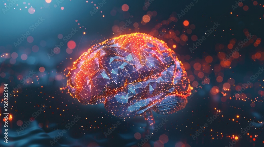 Poster brain. low poly abstract digital human brain. neural network. iq testing, artificial intelligence vi