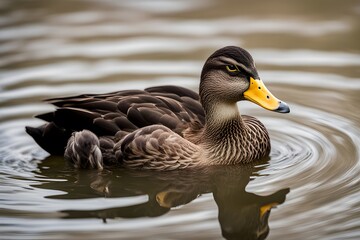 American black duck bird blurry natural background, Ai Generated
