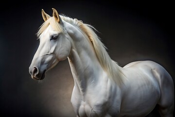 Naklejka premium Powerful Horse Image on a Black Background Highlighting Strength and Presence. Horse. Black. Background. Strength. Powerful