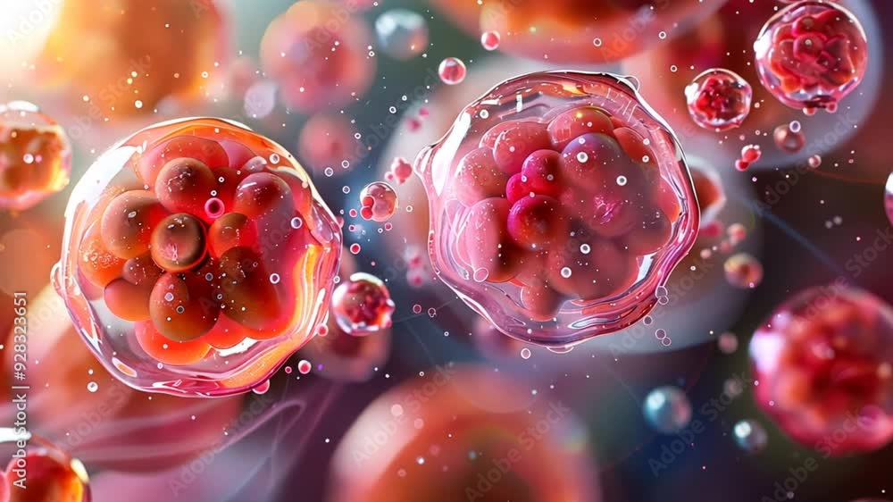 Poster A close up of two red cells with a blurry background