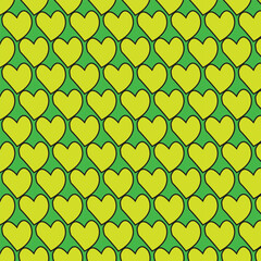 Charming vector pattern featuring seamless double hearts in grey and yellow. Ideal for backgrounds, textiles, and romantic designs.