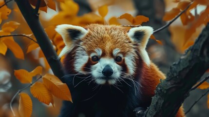 Obraz premium Red Panda on Oak Tree