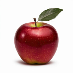 Glossy Red Apple with Leaf