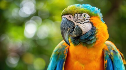 Fototapeta premium Close up portrait of a vibrant, colorful ara macaw