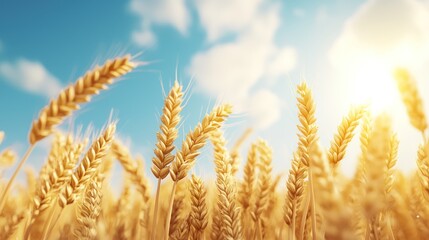 Vibrant 3D Illustration of Organic Wheat Field with Golden Ears Swaying in the Wind, Generative AI