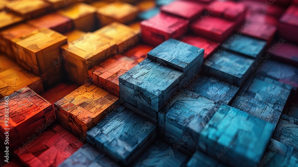 Aufkleber a vibrant composition of colorful blocks arranged in an artistic pattern, showcasing depth and textu