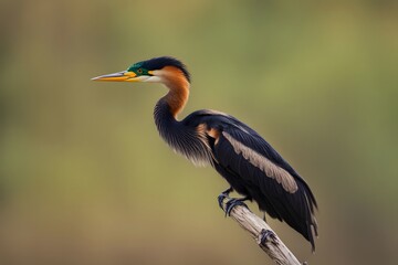 Obraz premium African darter bird blurry nature background, Ai Generated 