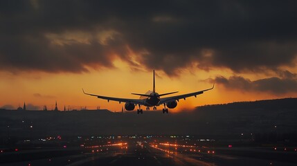 An airplane departing from the airport in Prague, Czech Republic, soaring into the sky as it leaves the runway.