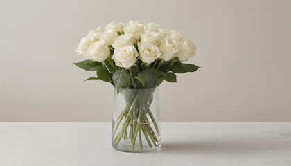 white roses bouquet in a vase on white background