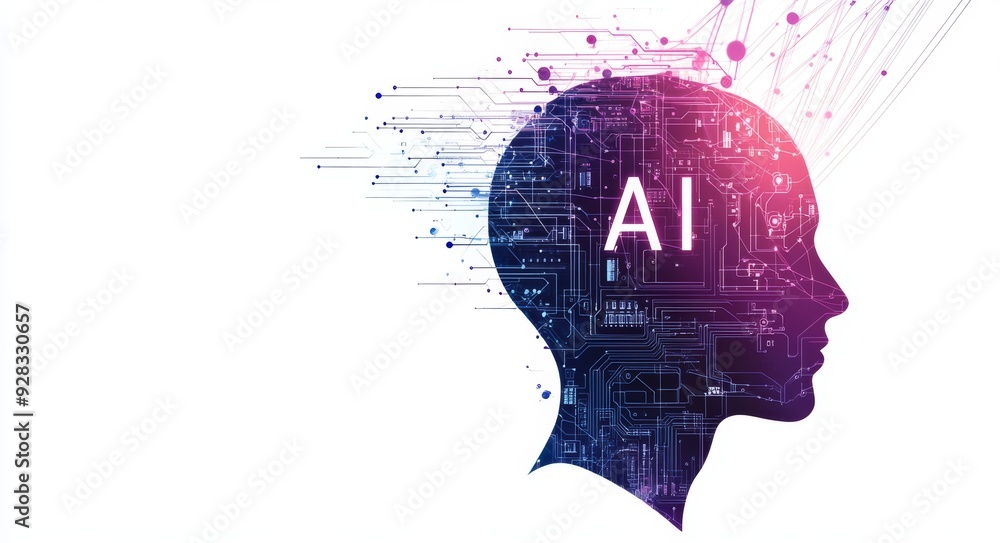 Aufkleber ai technology concept with digital human head illustrating artificial intelligence and neural networ