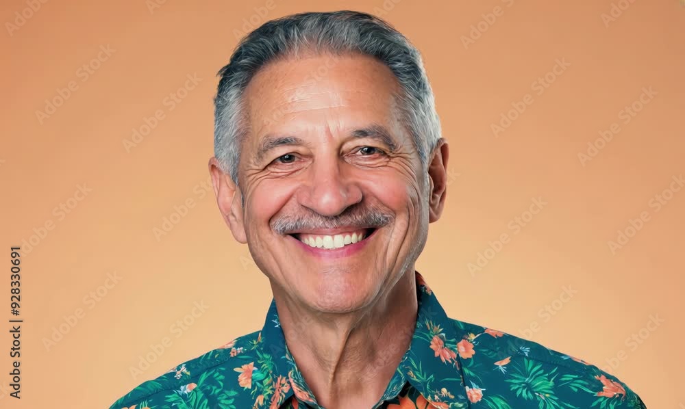 Sticker Portrait of a happy senior man with flower patterned shirt.