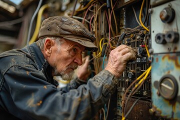 An electrician upgrades old wiring devices