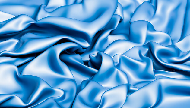 Abstract 3D rendering of crumpled blue silk fabric