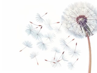 Ethereal Dandelion Swirl on White Background - Botanical Magic and Whimsical Nature Concept