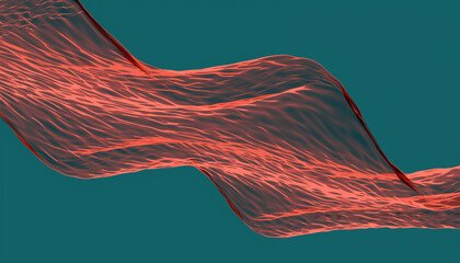 3D rendering of red wave pattern over turquoise background