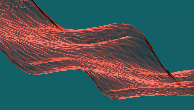 3D rendering of red wave pattern over turquoise background